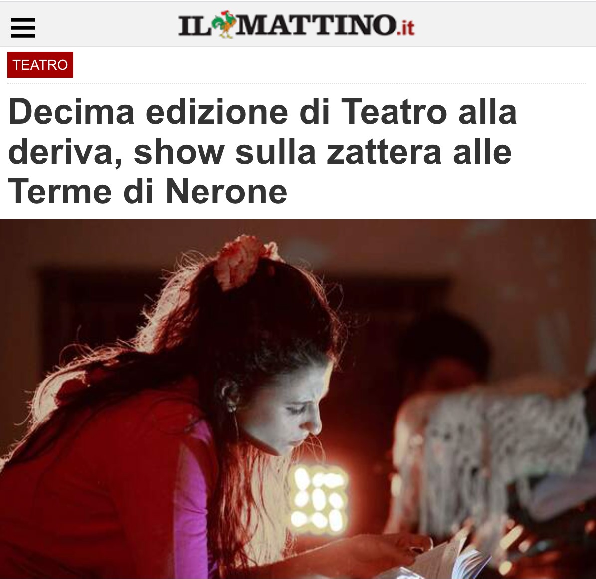 NEACO - STAMPA - Decima edizione di Teatro alla deriva, show sulla zattera alle Terme di Nerone