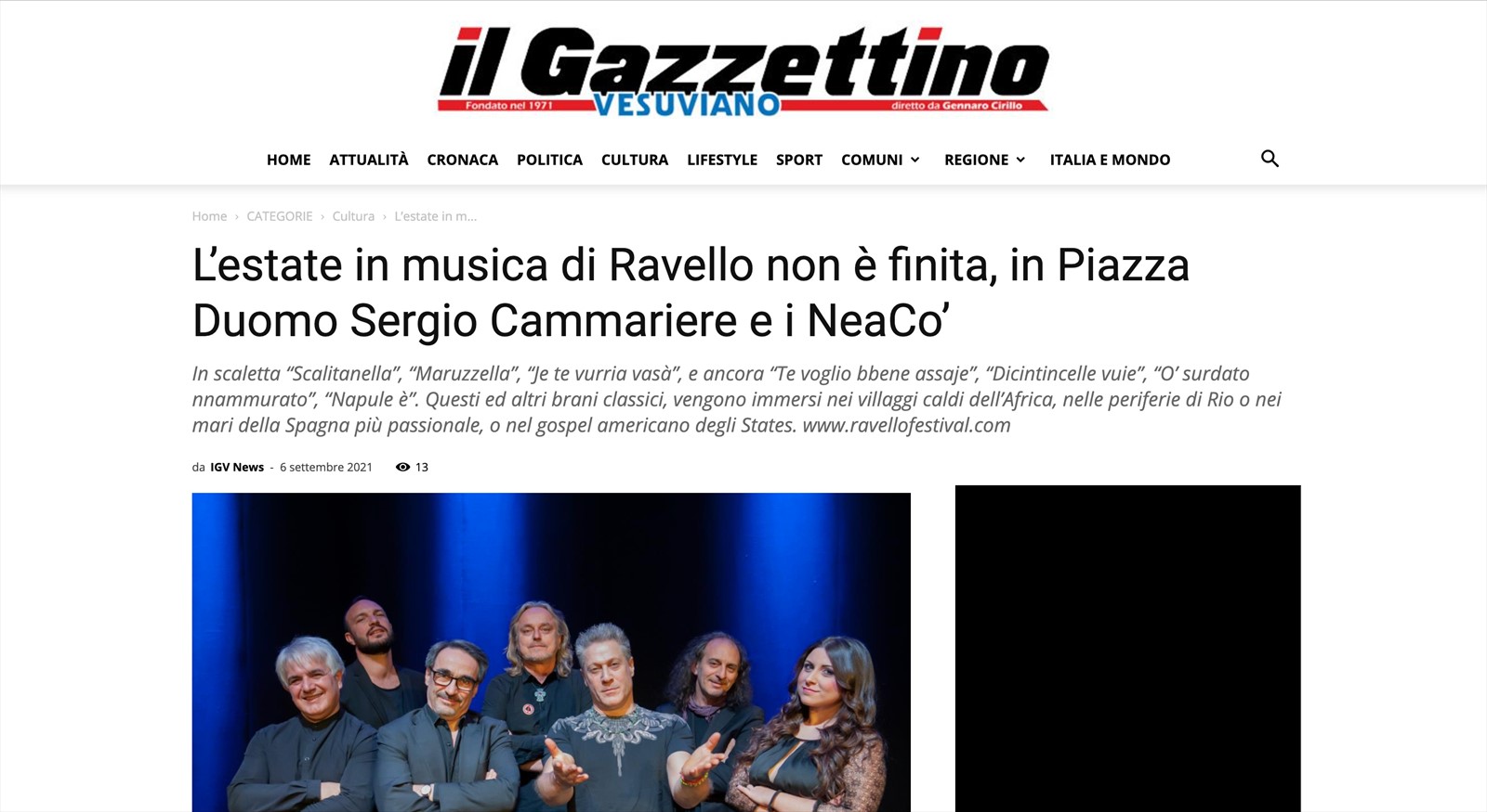 NEACO - STAMPA - L’estate in musica di Ravello non è finita, in Piazza Duomo Sergio Cammariere e i NeaCo’