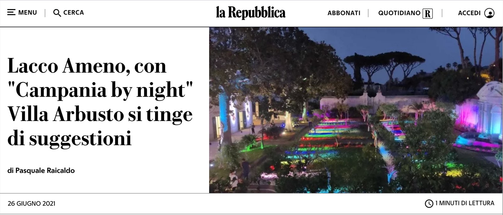 Lacco Ameno, con Campania by night Villa Arbusto si tinge di suggestioni