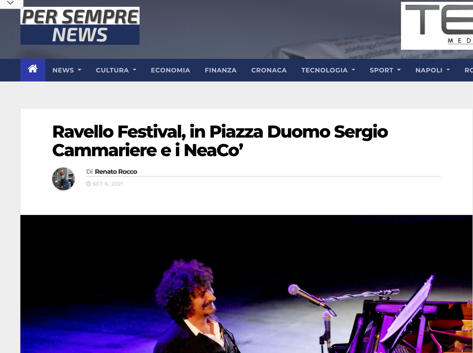 NEACO - STAMPA  - Ravello Festival, in Piazza Duomo Sergio Cammariere e i NeaCo’